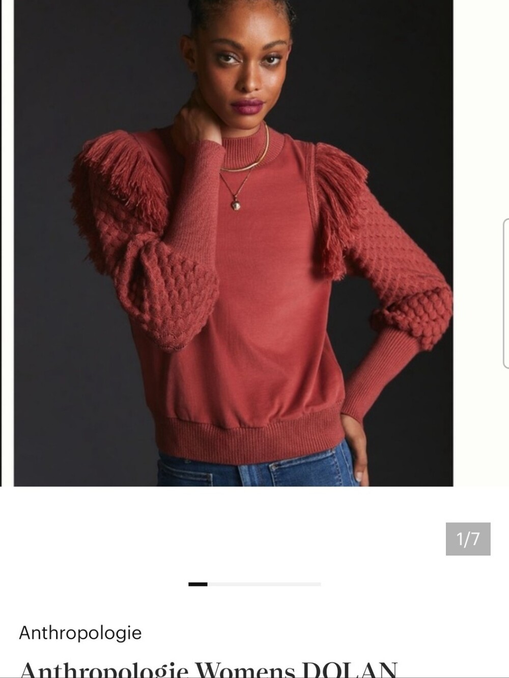 Left Coast by Dolan Medium Rose Pink Fringe Quilted Turtleneck Sweater Pullover